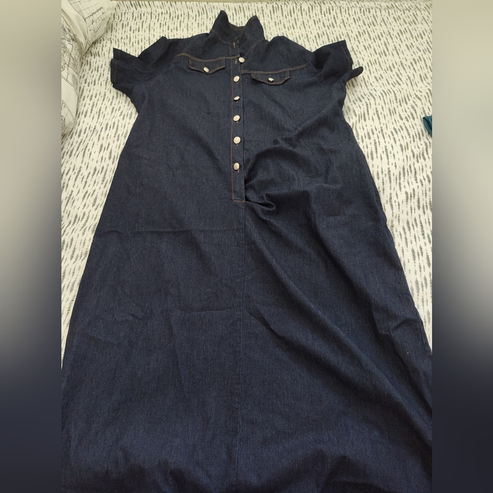 Navy Denim Button-Up Dress